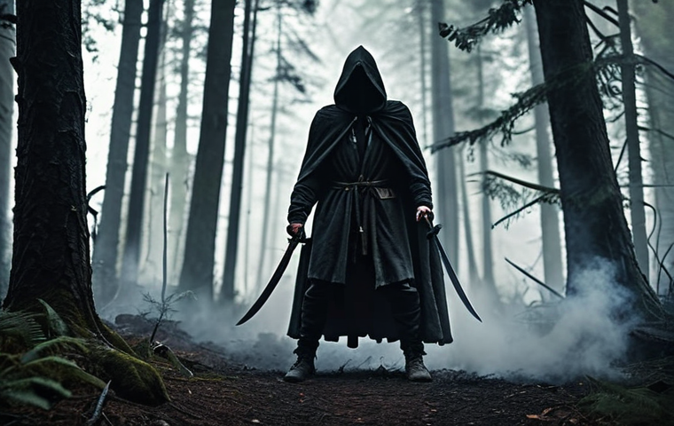 **

"Mystical Shadow Walker, cloaked figure in a dark forest, wielding a dagger, surrounded by smoke bombs, Lineage game art style."

**